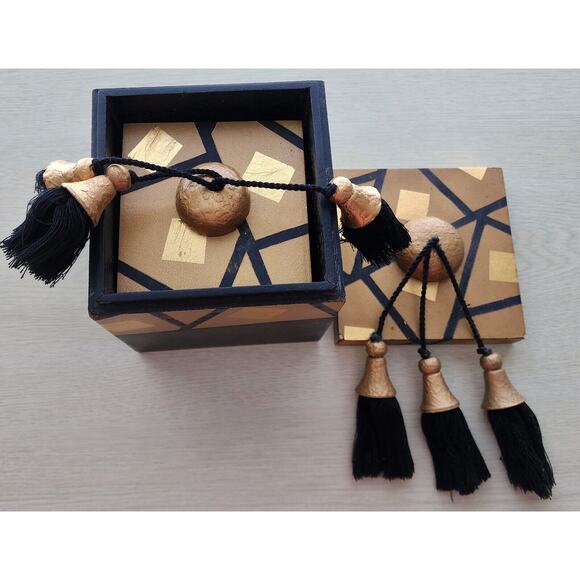 Nesting Boxes-Set of 3-Black & Gold Decoupage-Tassels - Picture 7 of 14